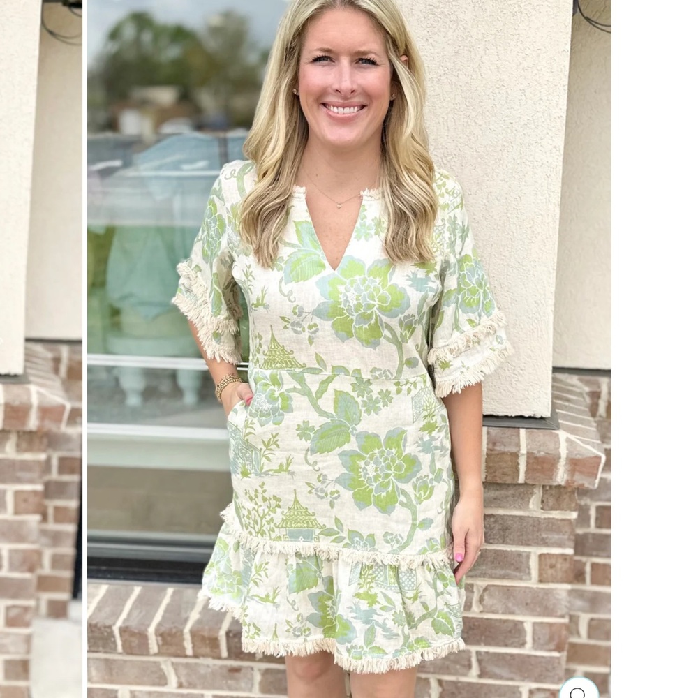 SPARTINA: IVY LINEN DRESS | ENCLAVE TOILE SURF GREEN- large- WORN ONCE - Picture 3 of 3
